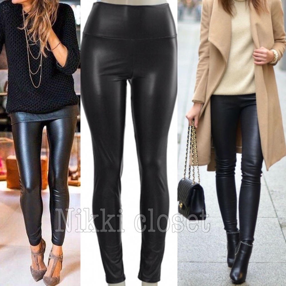 Faux Leather High Waist Leggings Fleece LINED